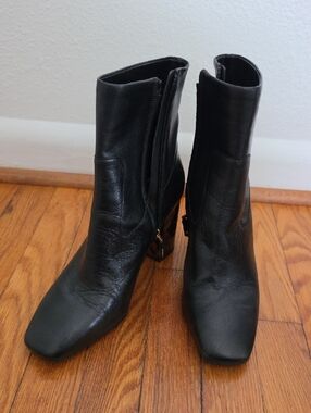 Michael Kors Black Leather Square-Toe Ankle Boots